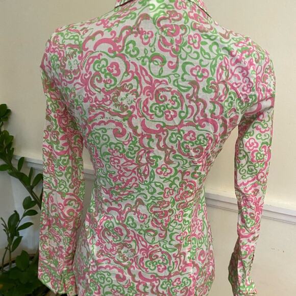 LILLY PULITZER peanut island button front long sleeve shirt white label size 2 - Picture 6 of 9